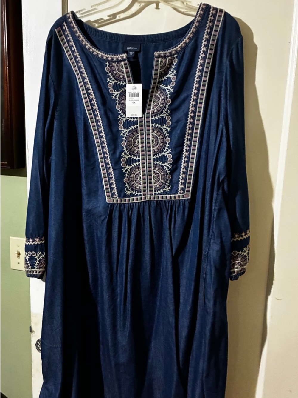 J. Jill Navy Blue Embroidered Boho Dress